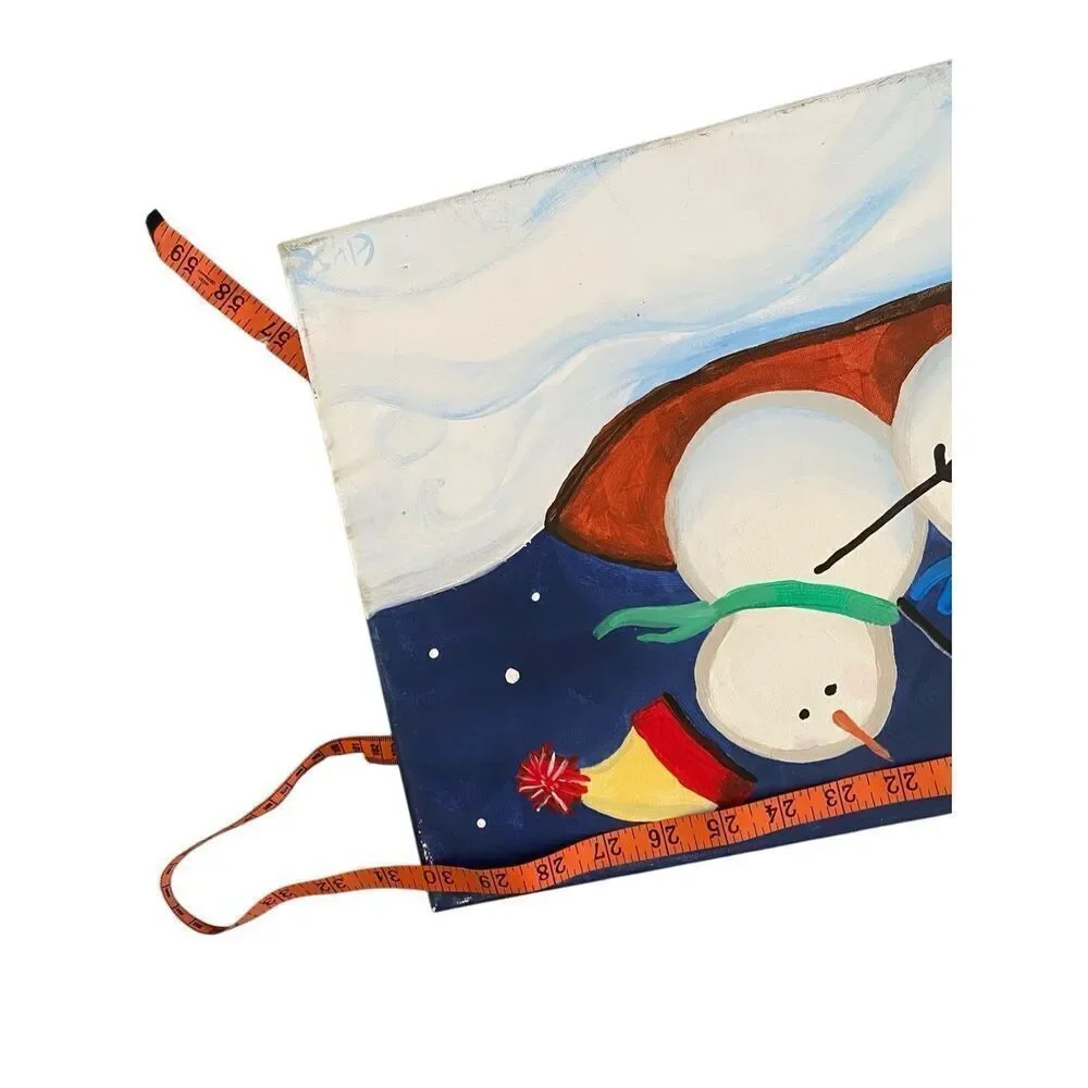 Lot of 2 Handpainted Snowman Christmas Canvas Paintings Xmas Decor Home Decorati